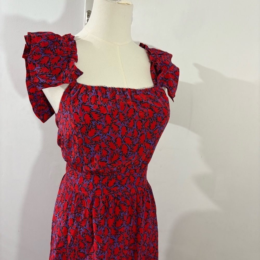 Derek Lam 10 Crosby Off Shoulder Tiered Silk Blend Maxi Dress Red Ruffles Sz 0 - Picture 3 of 16